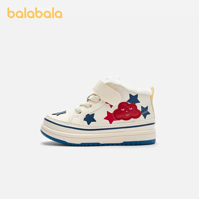 Balabala Baby Walking Shoes Baby Boys Girls High-top Board Shoes Plus Velvet 2024 New Winter Shoes Baby Shoes Kids Shoes