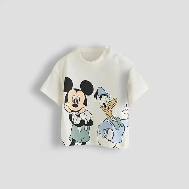 Mickey Tees Disney 2024 New Clothes For Boys And Girls Fashion Casual Loose Thin Round Neck Base Shirt Kids Short Sleeve Tees