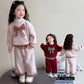 Korean Winter Children Girl Two-piece Clothes Set Plaid Bow Fleece Kid Girl Sweatshirt Outfit Baby Girls Straight Pant Tracksuit