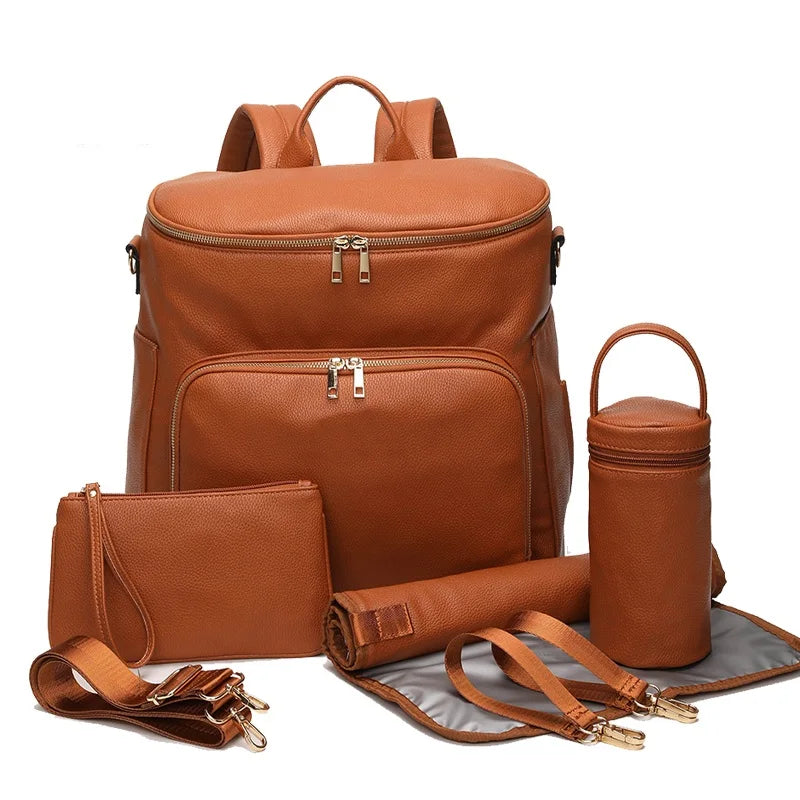 Large PU Leather Diaper Backpack