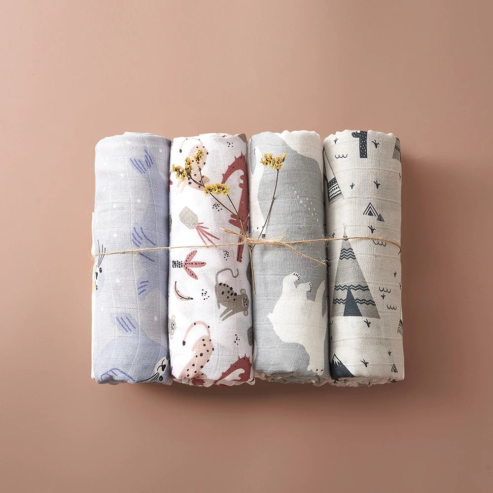 Kangobaby #My Soft Life# 4pcs Set All Season Multifunctional Baby Muslin Swaddle Blanket Newborn Bath Towel Infant Wrap Quilt