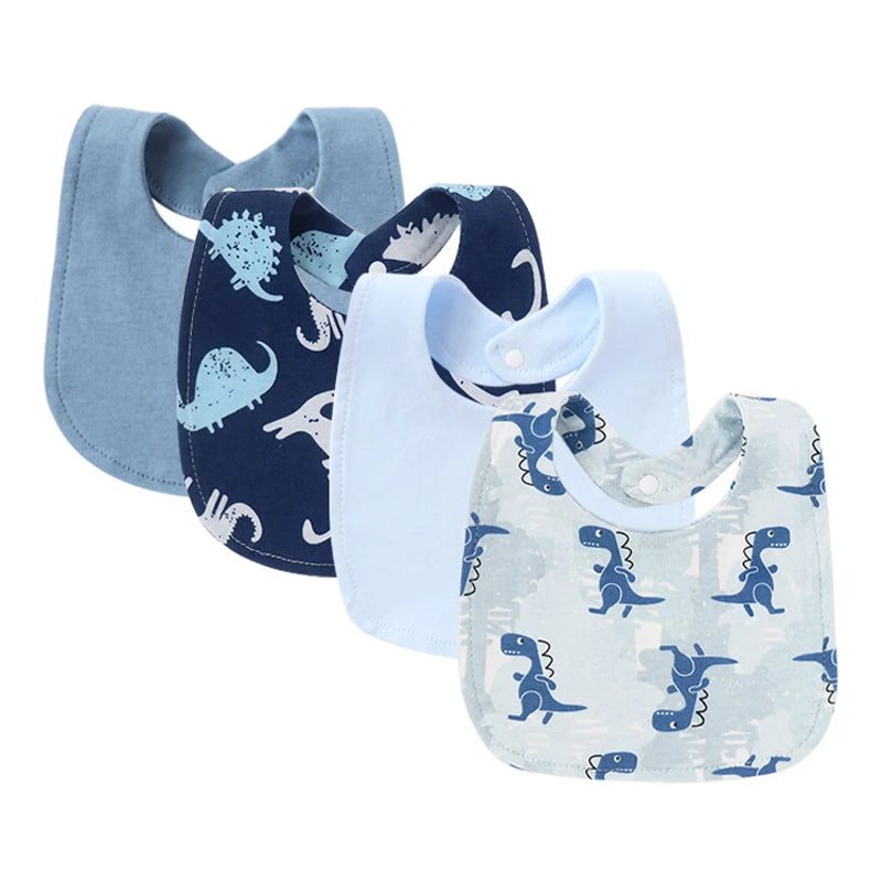4 Pcs/lot Baby Bibs Double Layer Cotton Saliva Towel for Girls Boys Cute Printed Newborn Burp Cloths Infant Feeding Accessories