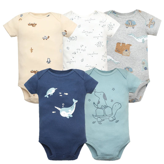 Newborn Bodysuit Print Cotton 5 pcs/lot Short Sleeve Baby Clothes 0-24months Baby Girls Boys Clothes  infant Jumpsuit Clothing
