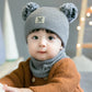 IYEAL   Winter Boys And Girls Lovely Knitted Hats Children's Hat +Neck scarf 2-Piece Set Baby Wool Hat Scarf Warm Thick Hat