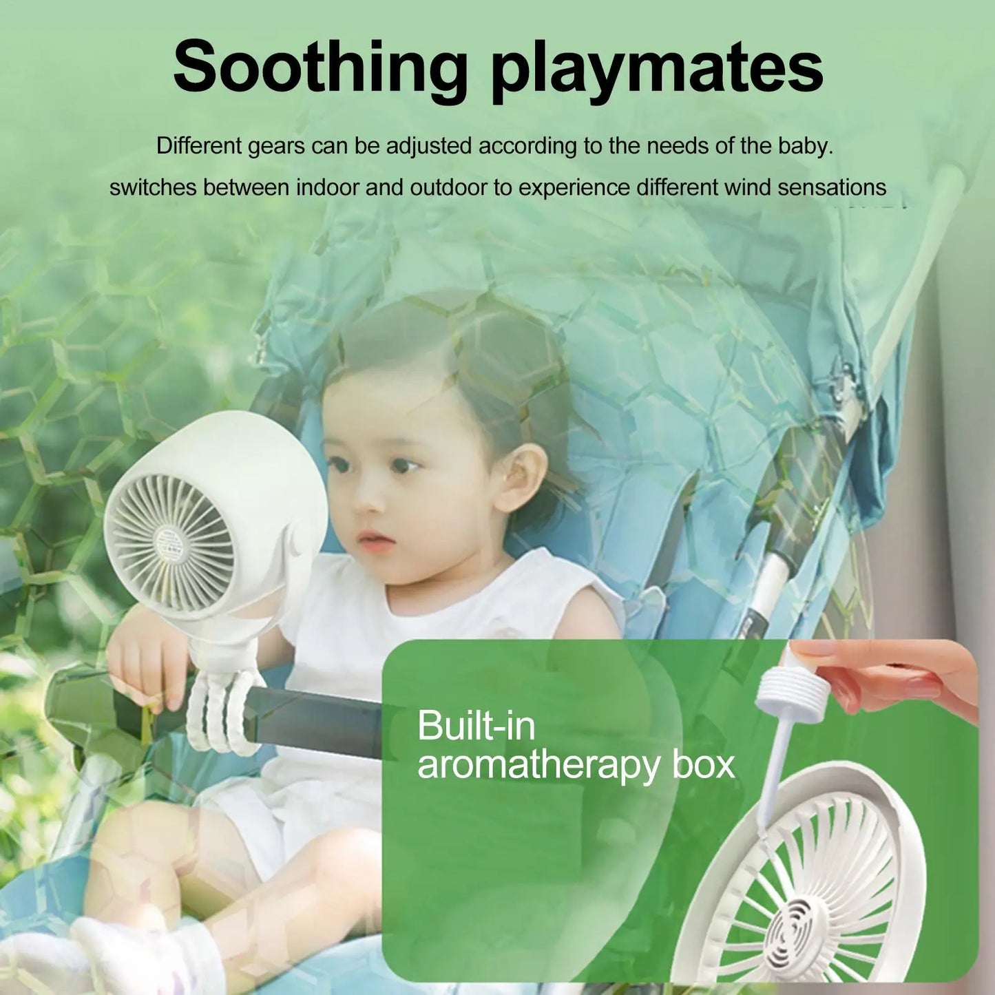 Flexible Octopus Stroller Fan 10000mAh USB Rechargeable Fan with LED Night Light 3-Speed Cooling Fan for Crib/Car Seat/Treadmill