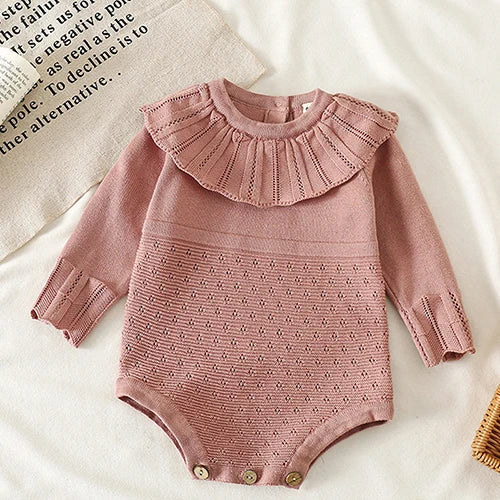 2025 New Autumn Children Clothes Infant Baby Girls Long Sleeved Splicing Knitted Jumpsuit Newborn Baby Knitted Bodysuits+Hat