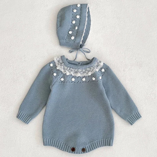 0-24M Baby Girl Romper Knit New Newborn Lace Warm Long Sleeve Jumpsuit Infant Princess Party Romper Toddler Fall Spring Clothing
