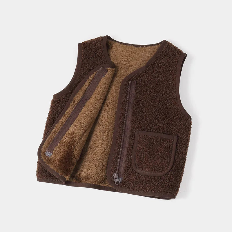 Autumn Winter Kid Vest Fur Baby Girl Boy Clothes Fleece Vests Zipper Coat Jacket Sleeveless Children Snow Outfits Waistcoat Warm
