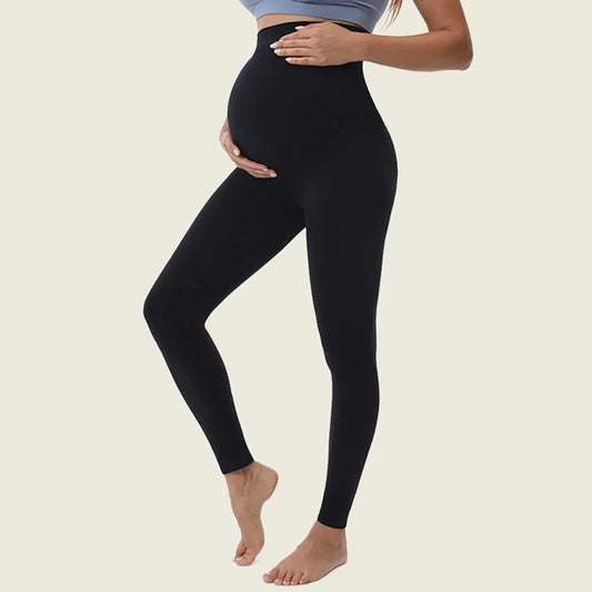 Seamless Maternity Yoga Pants Solid Yoga Tights Thin Abdominal Support High Elasticity Hip Lifting Leggings Pregnancy Clothes