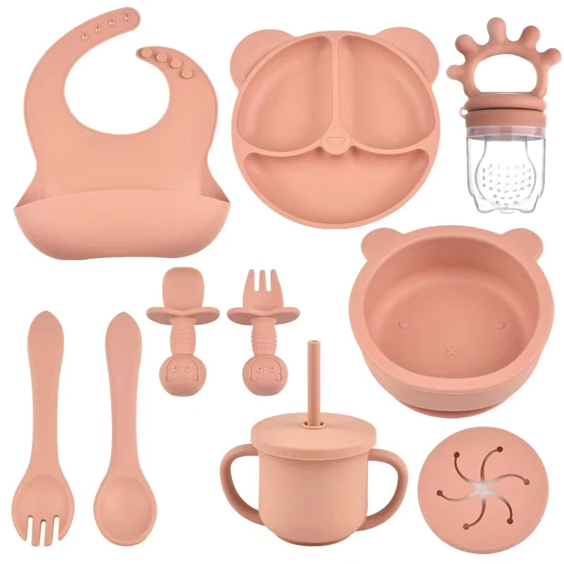 Infant Feeding Essentials – 9PCS Silicone Feeding Kit with Bib