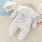 2PCS Set Baby Cute Floral Rompers Infant Diamond Flower Fleece Padded Jumpsuit with Hat 0-2T Toddler Thicken Outwear Clothes