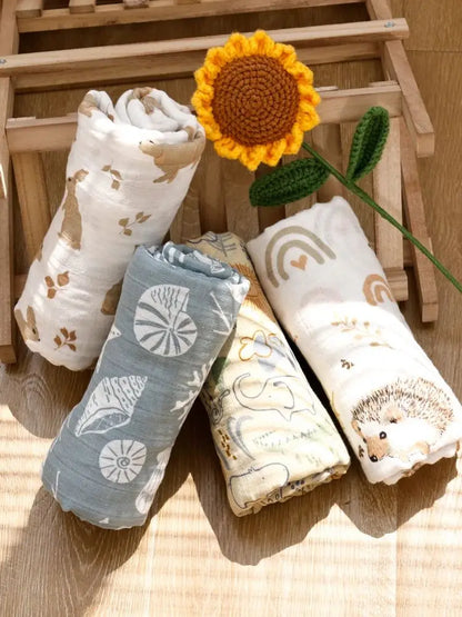 Kangobaby #My Soft Life# 4pcs Set All Season Multifunctional Baby Muslin Swaddle Blanket Newborn Bath Towel Infant Wrap Quilt