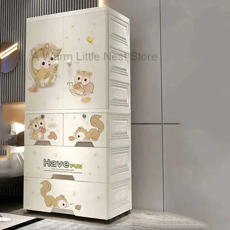 Plastic Baby Storage Cabinet Simple Cartoon Children's Wardrobe For Girls Bedroom Home Infant Storage Home Furniture