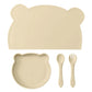 BPA Free 4PCS Silicone Children Tableware Baby Feeding Set Silicone Dinner Plate Spoon Fork Silicone Placemat Baby Stuff
