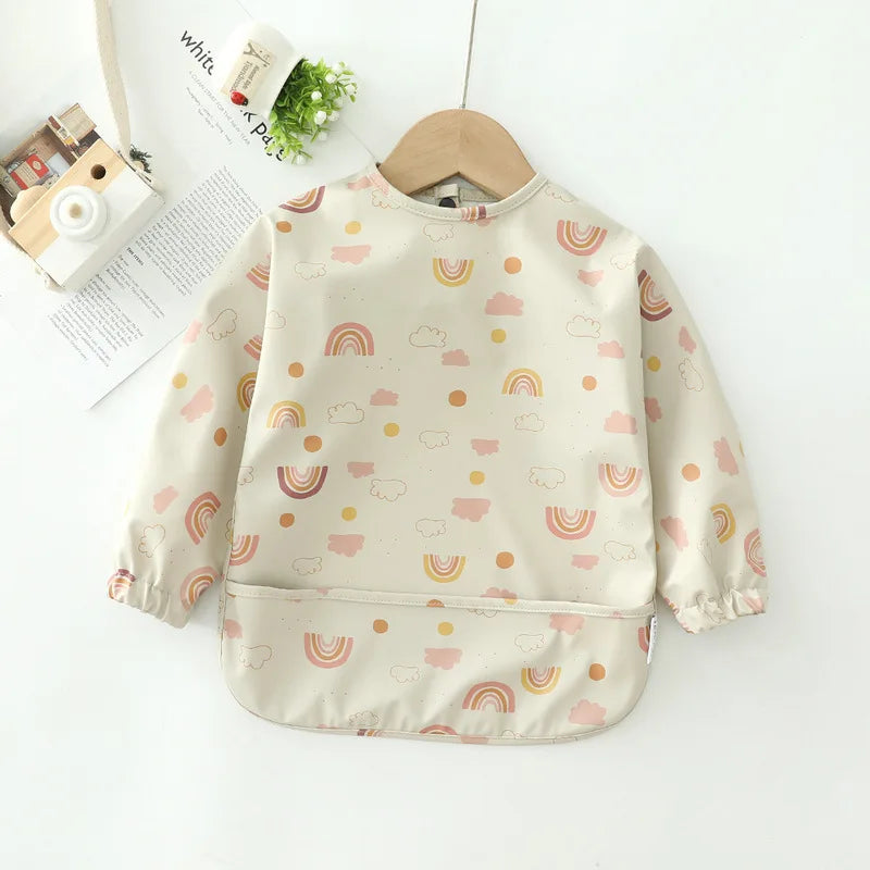 Erduo Newborn Baby Waterproof Feeding Baby Soft Cloth Fabric Bibs Infant Apron Long Sleeve School Food Bib Eating Accessories