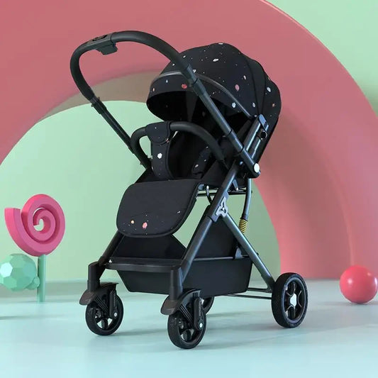 Ultra-light Four-wheel Baby Stroller Can Sit or Lie Down High-view Simple Baby Stroller Two-way Foldable Children's Stroller