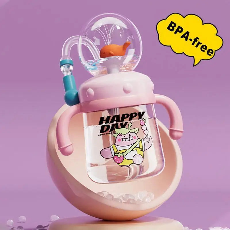 300ml Gravity Ball Straw Cup Leak-Proof Baby Training Cup Kids Water Bottle Leak Proof Spray Drinking Cup for Boys Girls