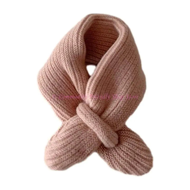 85AE Trendy Children Scarf Solid Color Autumn Winter Knitted Scarf Fashionable Scarf