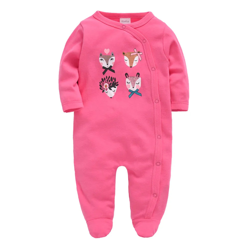 Kavkas 3 Pcs/lot Baby Boy Rompers 0-12M 100% Cotton Newborn Long Sleeve Clothes Cartoon Print Girls Items