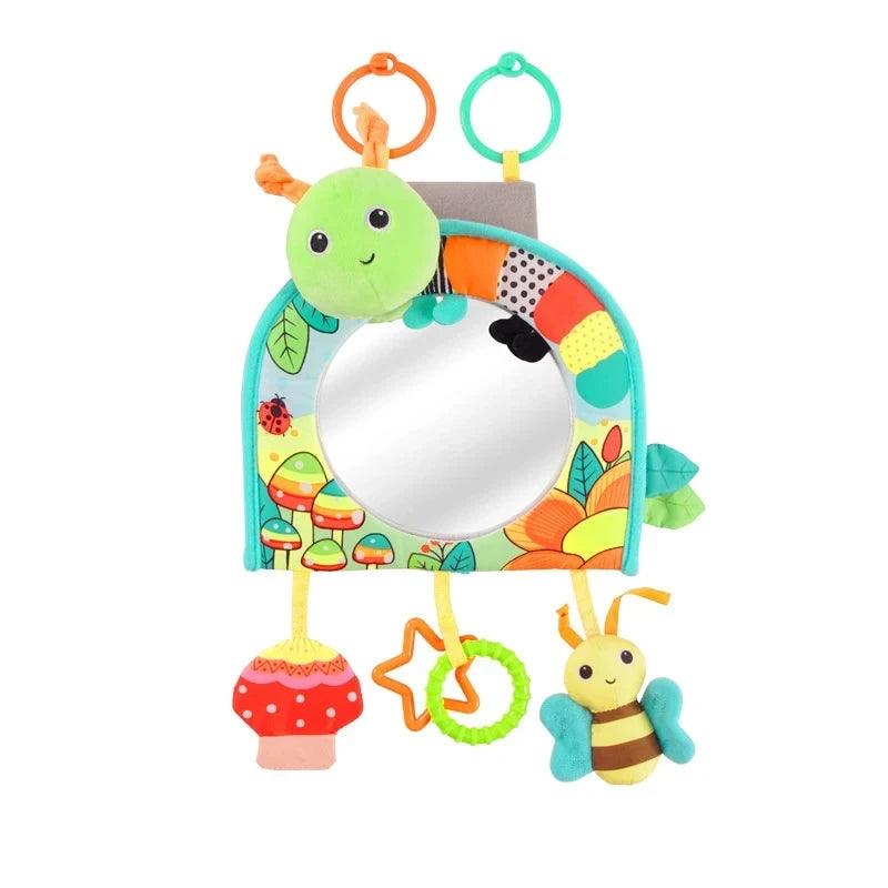 Baby Car Mirror Back Seat Rear View Mirror Cartoon Animal Plush Toys For Baby Rear Facing 6 12 Months Infant Travel Sensory Toys