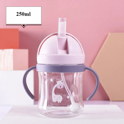 250ml Baby Drinking & Feeding Bottle – Wide Handle with Pink Straw