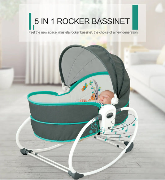 Baby Cradle Baby Rocking Chair for Newborns 0-3 Years Old Baby Soothing Bed Swing Bed 5 in 1 Music Vibrating Tent Rocking Bed