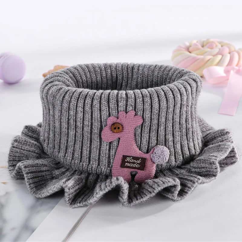 6 Colors Warmer Baby Knitted Scarf Cartoon Giraffe Ruffle Neck Girls Kids Warm Scarves Collar Circle Outdoor Winter Scarfs