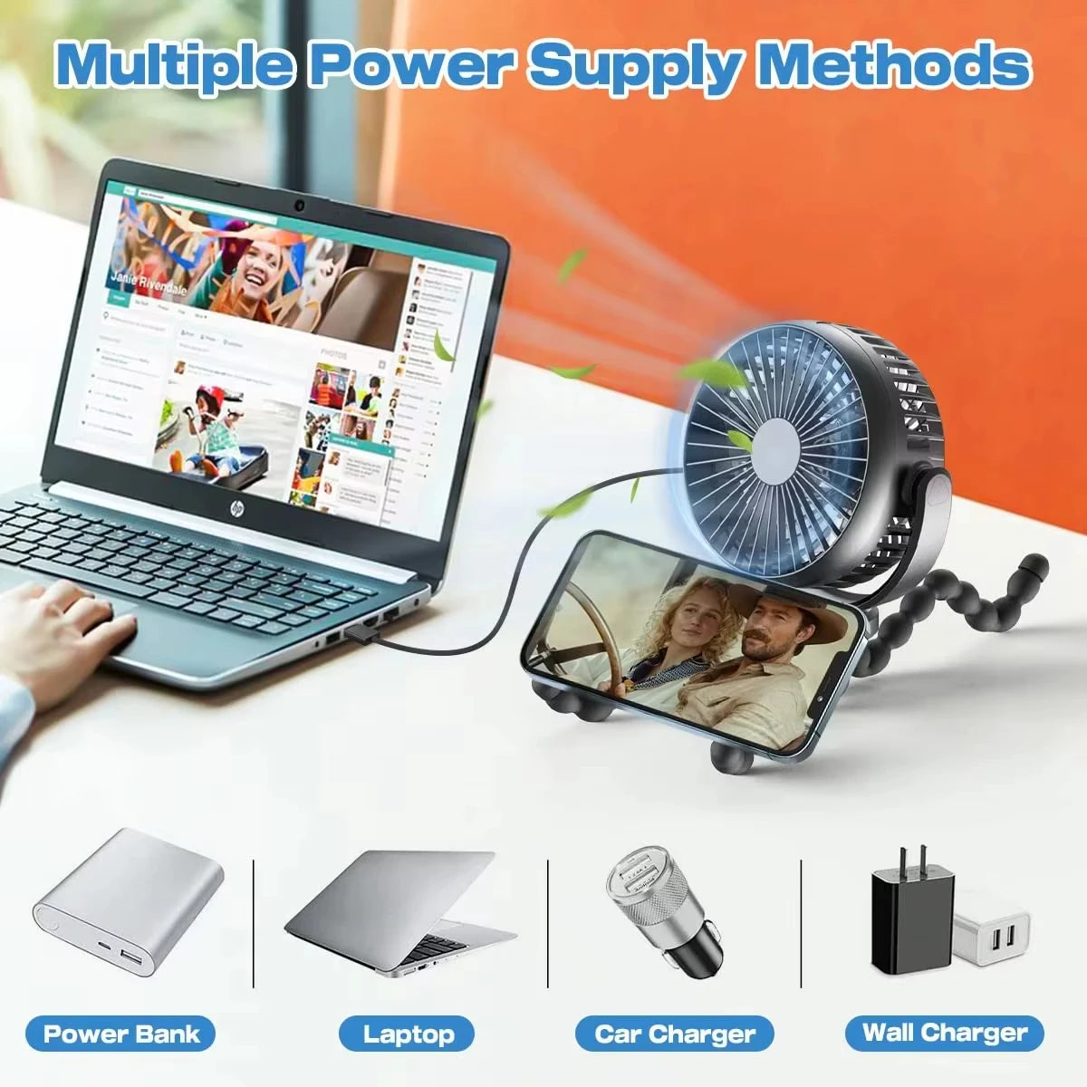 Baby Stroller Fan Mini Portable Outdoor Fan USB 3 Speed Flexible Octopus Fan Tripod Clip on Handheld Fan for Stroller Crib