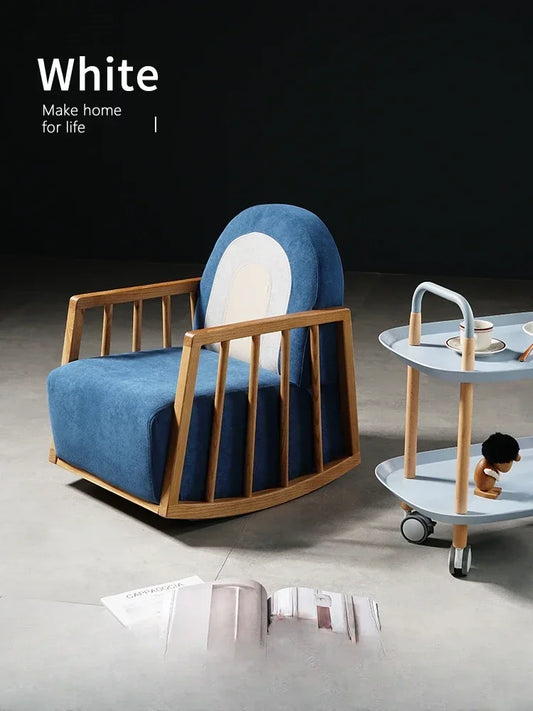 Nordic children's leisure rocking chair home living room baby solid wood sofa chair simple modern bedroom backrest chair