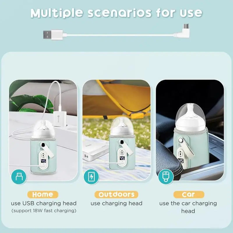 USB Rechargeable Milk Water Warmer Cover Baby Nursing Bottle Heater Safe Insulated Bag For Infant Outdoor Traveling Accessories
