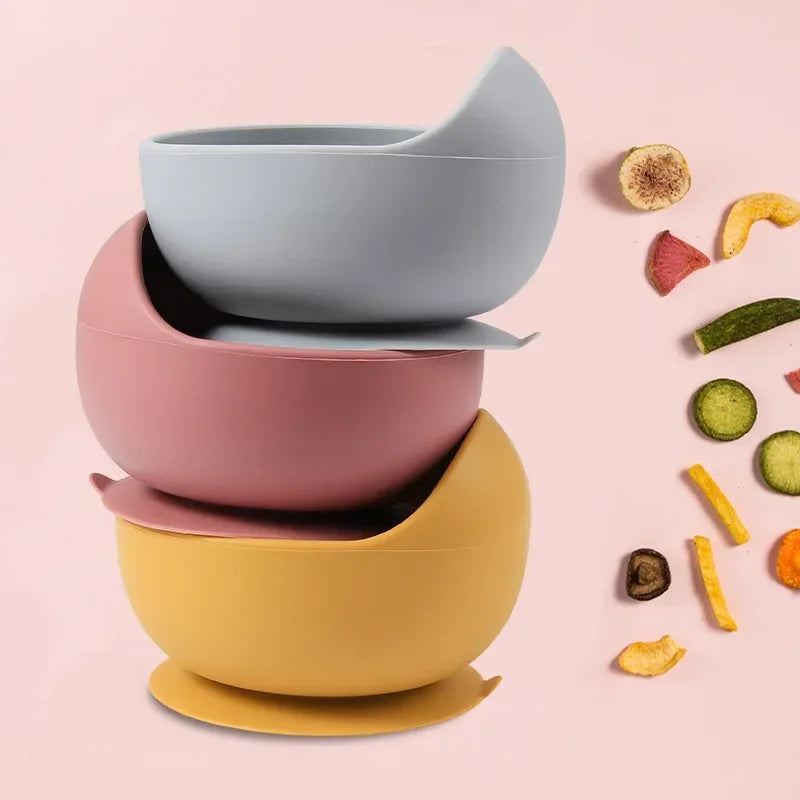 Ensemble repas pour tout-petit – Bol, cuillère et fourchette en silicone antidérapant