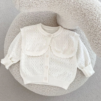 New autumn baby clothing, 0-3 year old female baby, cotton knitted cardigan with a large flip collar knitted jacket