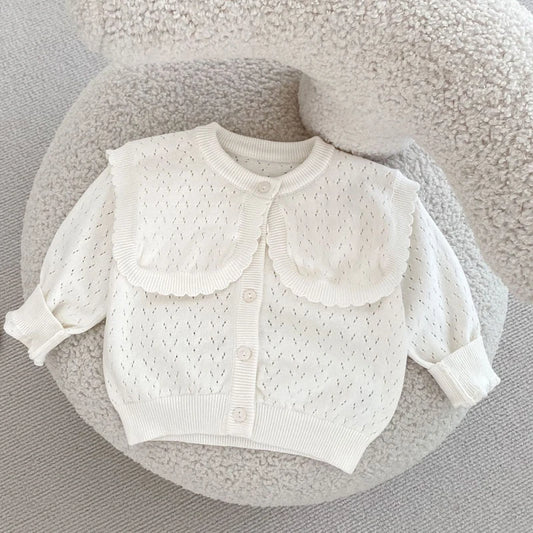 New autumn baby clothing, 0-3 year old female baby, cotton knitted cardigan with a large flip collar knitted jacket