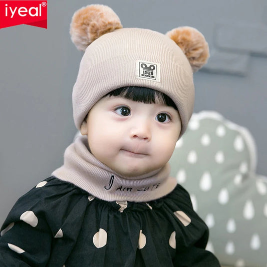 Ensemble bonnet et écharpe en laine chaude et épaisse IYEAL pour enfants, idéal pour l'hiver.