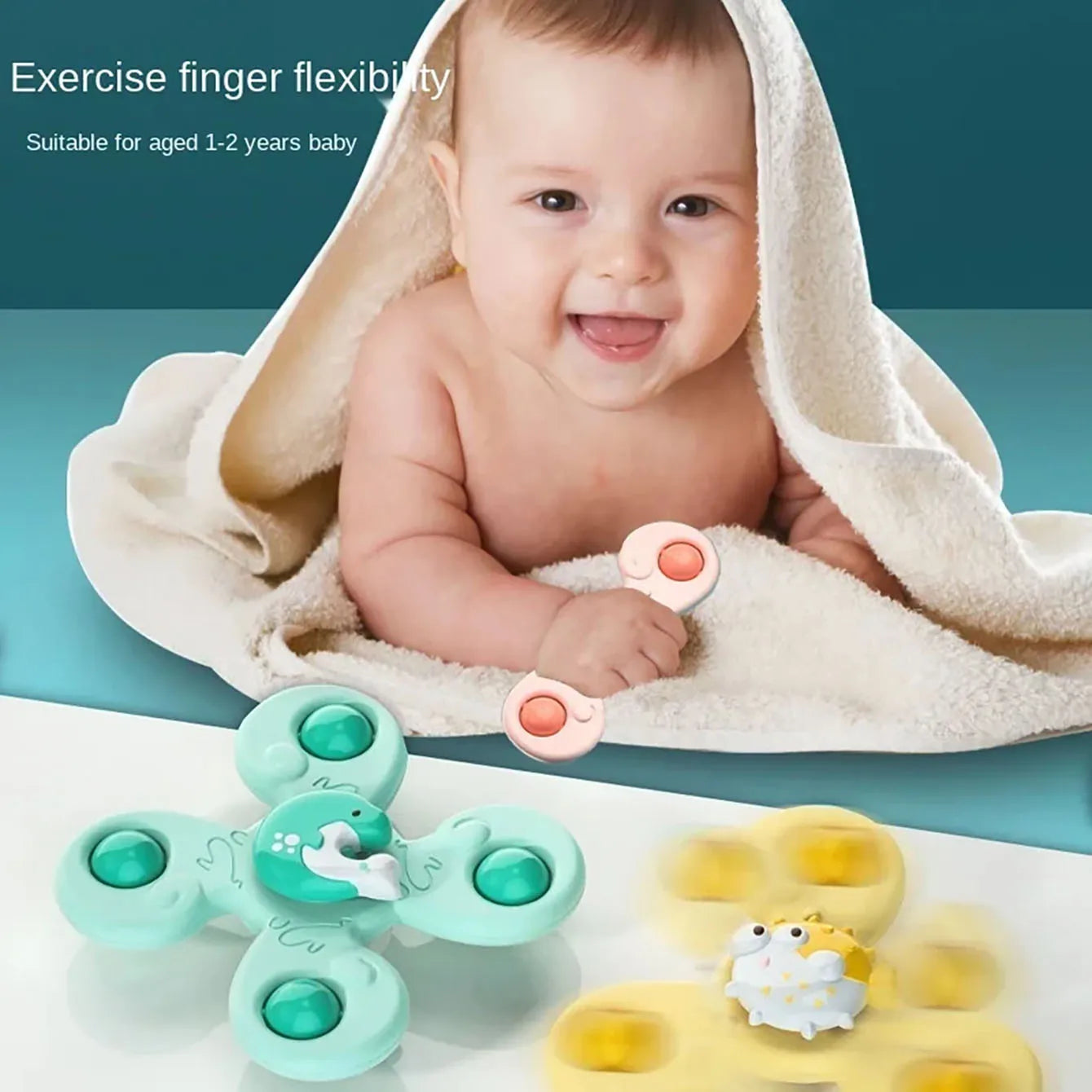 Baby Bath Water Toy – Rotary Suction Cup Cartoon Rattle
