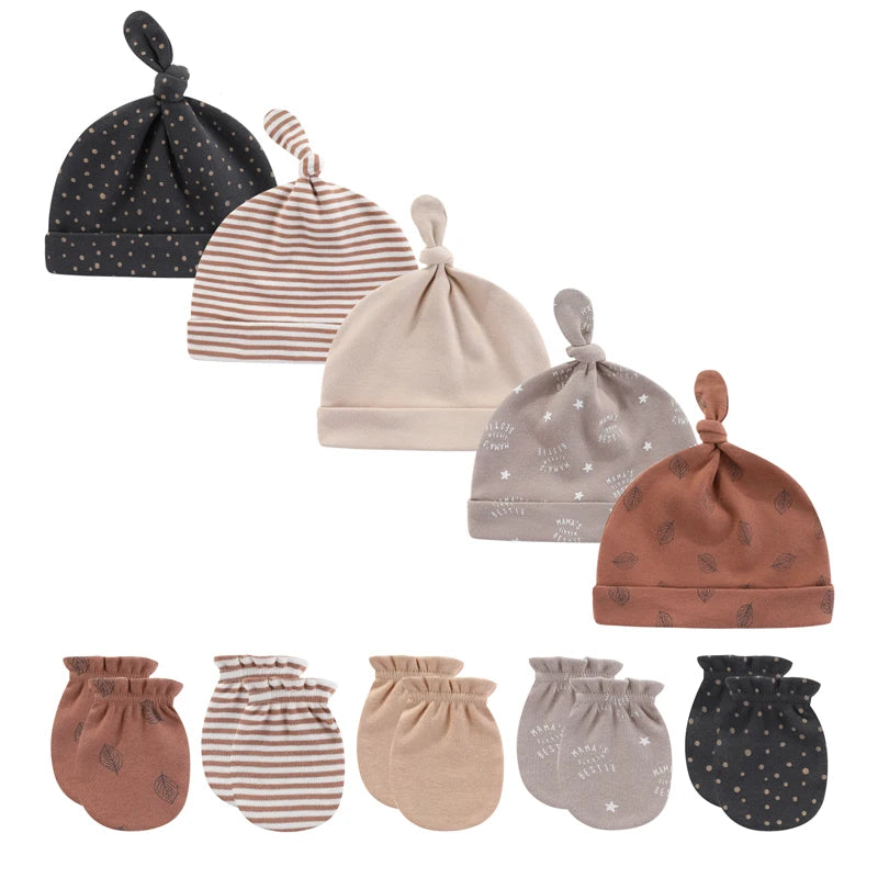 Unisex Cotton Newborn Baby Hat and Gloves Set 10Pieces