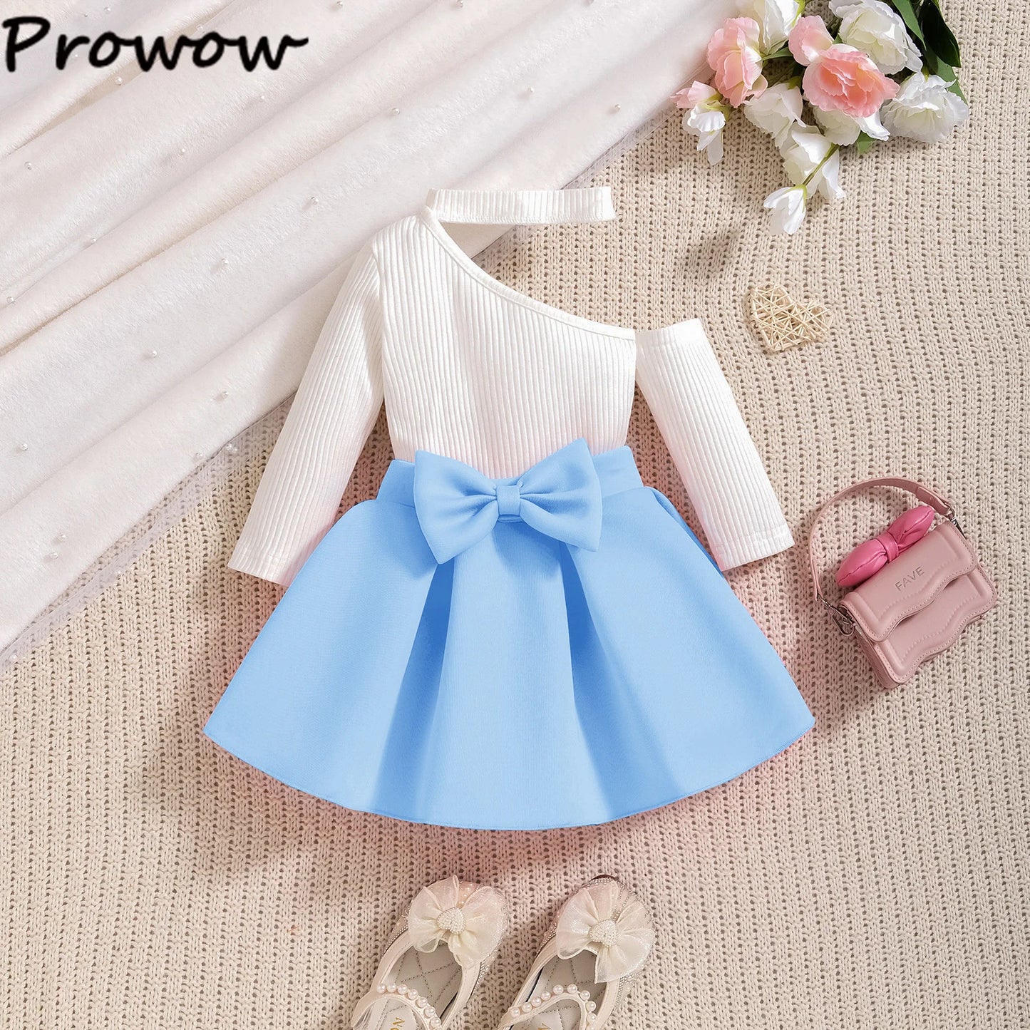 Toddler Girl 2PCS Summer Set – One-Shoulder T-Shirt & Skirt