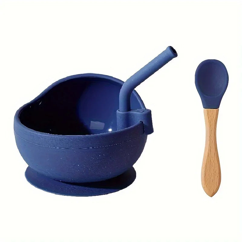 Baby Kitchenware – Silicone Bowl with Spoon & Straw Set
