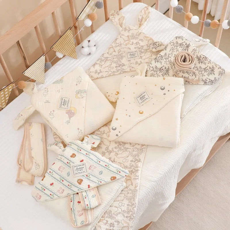 4-Layer 100% Cotton Gauze Newborn Swaddle Blanket Cute Cartoon Baby Swaddling Wrap Breathable Receiving Blanket for Hospital