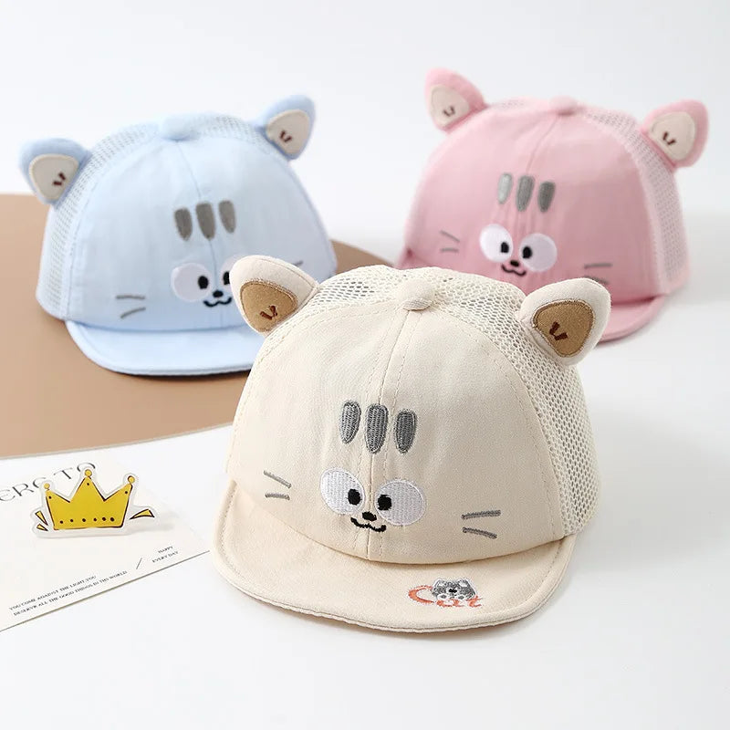 Summer Kids Mesh Baseball Cap Cute Cartoon Cat Hat