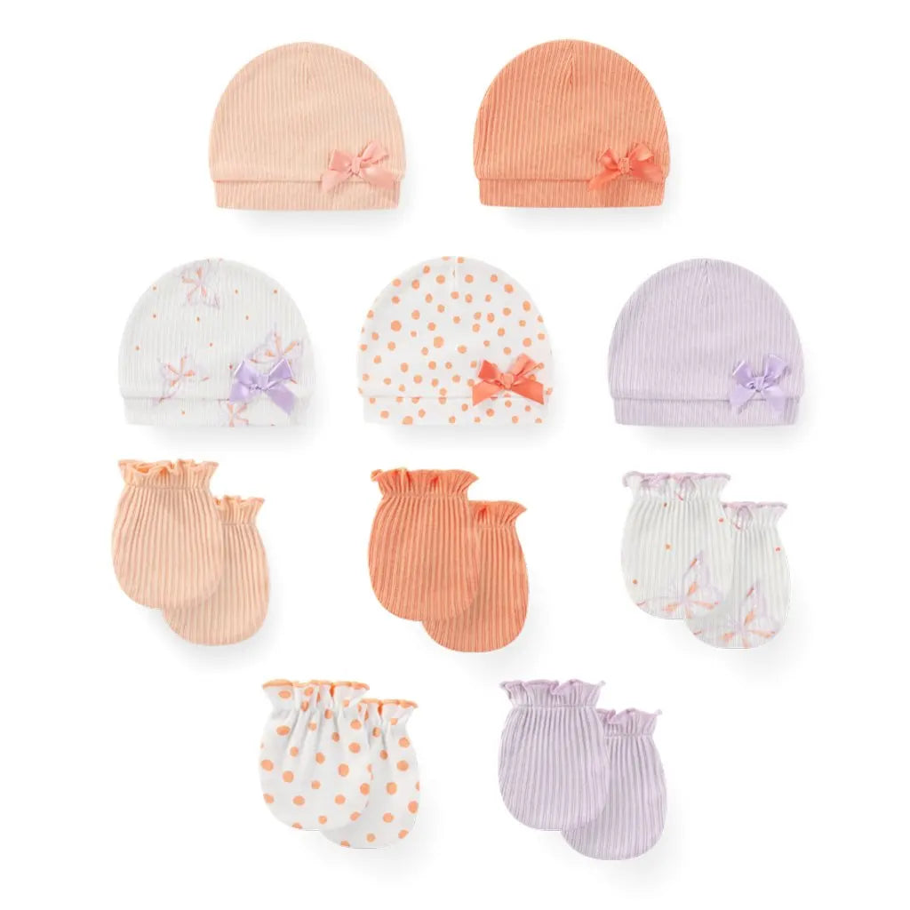 Unisex Cotton Newborn Baby Hat and Gloves Set 10Pieces