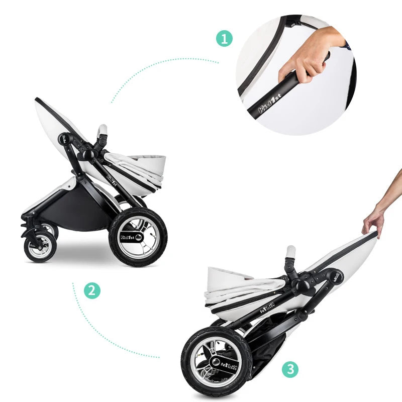 Baby stroller 2 in 1, Luxury PU leather Newborn Carriage,High Quality Landscape two way trolley car, baby Pushchair shell pram