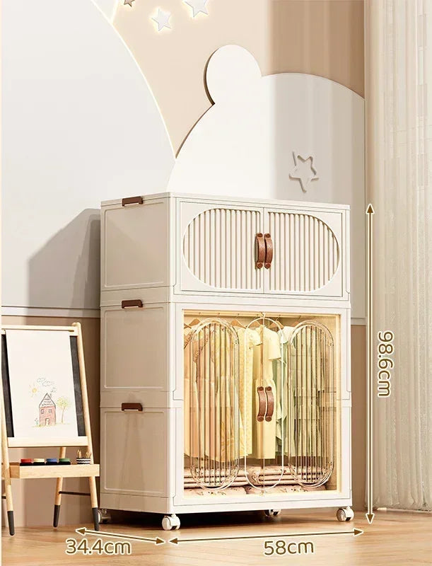 Children's Wardrobe Bedroom Closet Cabinet Baby Storage Box Toy Clothes Organizer Locker Folding Sorting Partition Wardrobe
