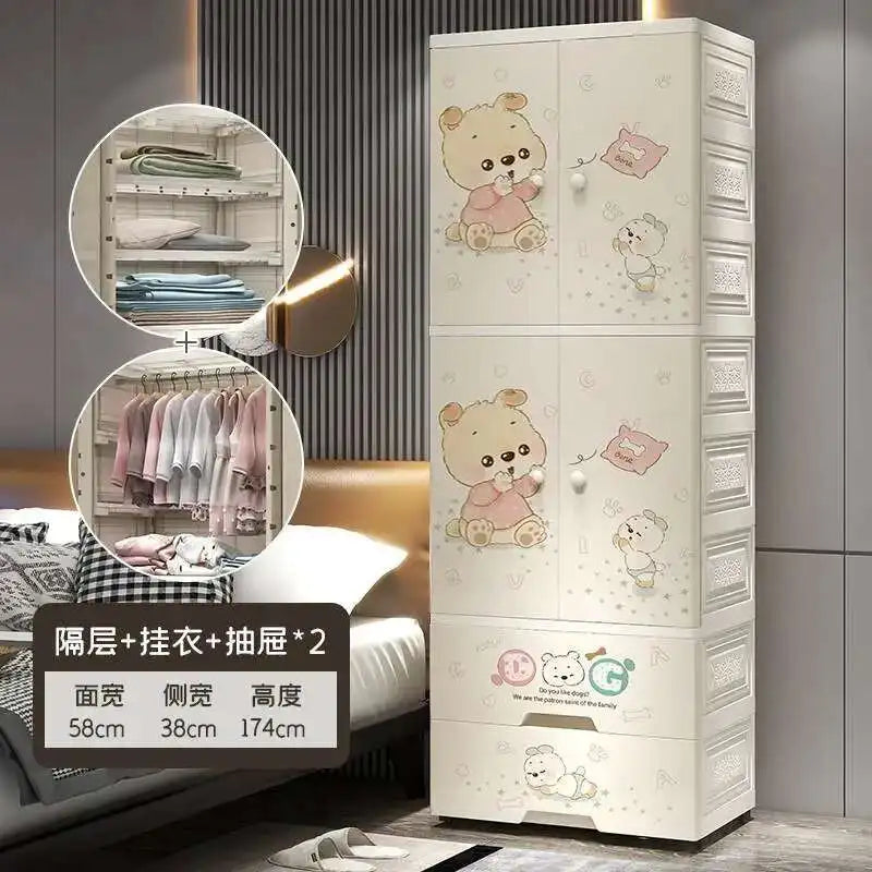 Plastic Baby Storage Cabinet Simple Cartoon Children's Wardrobe For Girls Bedroom Home Infant Storage Home Furniture