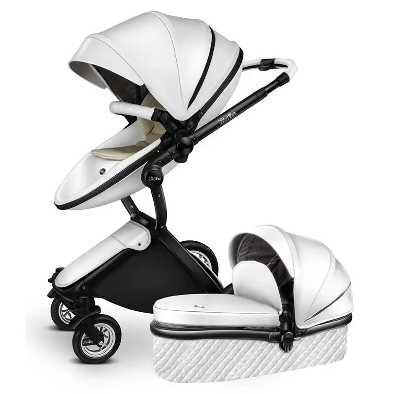 Baby stroller 2 in 1, Luxury PU leather Newborn Carriage,High Quality Landscape two way trolley car, baby Pushchair shell pram