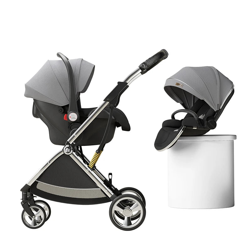 Luxurious Light High Landscape Baby Stroller Egg-shaped Seat for Newborn One Hand Recline Pushchair Pram Compact Size
