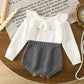 2025 New Autumn Children Clothes Infant Baby Girls Long Sleeved Splicing Knitted Jumpsuit Newborn Baby Knitted Bodysuits+Hat