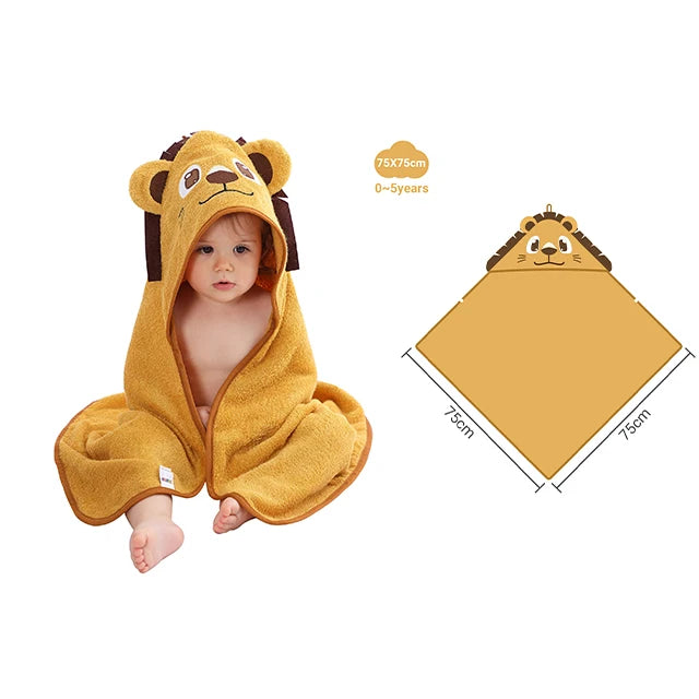 MICHLEY Lion Bamboo Baby Bath Towel Hooded Newborn Cute Cartoon Toddler Infant Bathrobe Shower Unisex For Kids Girls Boys 0-5T