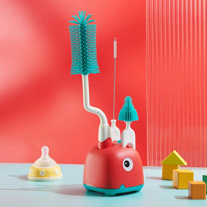All-in-One Baby Bottle Brush Kit | 360° Rotating Silicone Cleaner Set
