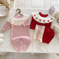 2025 New Autumn Children Clothes Infant Baby Girls Long Sleeved Splicing Knitted Jumpsuit Newborn Baby Knitted Bodysuits+Hat